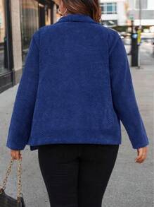 Calvaya Plus Waterfall Collar Open Front Teddy Coat - Royal Blue - View 2