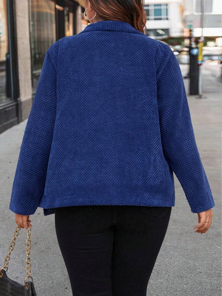 Plus Waterfall Collar Open Front Teddy Coat