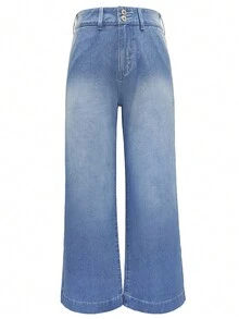 Zipper Fly Wide Leg Jeans - Light Wash - View 5