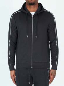 Manfinity Sport Corelite 男士對比口袋束口連帽運動外套，健身上衣