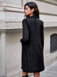 EURMUSE Double Breasted Flap Detail Double Breasted Blazer - Black - View 2