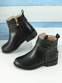 Girls' Motorcycle Style Casual Boots, Low-cut Spring/autumn Shoes For Toddler/little Kid/big Kid - Black - View 6