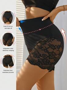 Contrast Lace Panel Shapewear Panty - Black - View 1