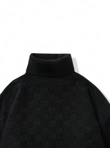 Men Solid Turtleneck Drop Shoulder Sweater - Black - View 3
