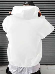 Manfinity Homme Men Plus Slogan Graphic Kangaroo Pocket Drawstring Hoodie - White - View 2