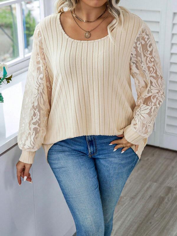 Calvaya Plus Sweat-shirt En Dentelle Manches Bouffantes