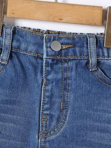 Cô Gái Trẻ Rửa thuốc tẩy Rách Frayed Quần legging thẳng - Rửa tối - Xem 5