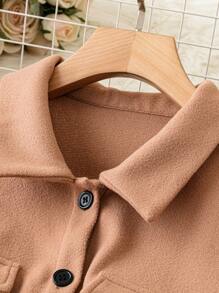 SHEIN LUNE Plus Flap Pocket Fringe Hem Overcoat - Khaki - View 4