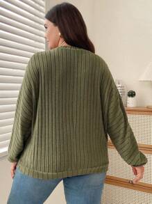 SHEIN Essnce Hơn Cổ giả Đồ đan Ribbed Áo nỉ - màu xanh lá - Xem 2