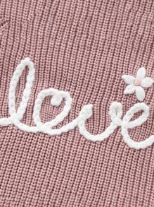 女嬰字母&花卉圖案插肩袖毛衣連身衣