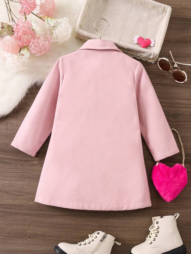Young Girl 1pc Heart Patched Lapel Neck Overcoat