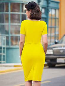 MUXXN Asymmetrical Neck Ruffle Trim Dress - Yellow - View 3