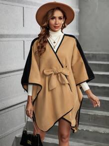 SHEIN Clasi Khối màu Tương phản ràng buộc tay cánh Thắt lưng Áo khoác Cape - Nhiều màu - Xem 3