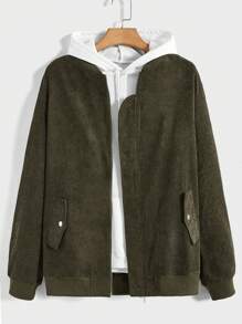 Manfinity Homme Men Flap Detail Corduroy Bomber Jacket Without Hoodie - Green - View 1