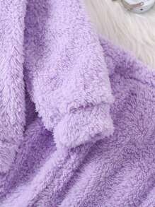 Young Girl Letter Embroidery Teddy Hoodie & Pants - Dusty Purple - View 3