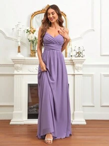 SHEIN Belle Ruched Bustier Chiffon Bridesmaid Dress - Purple - View 5