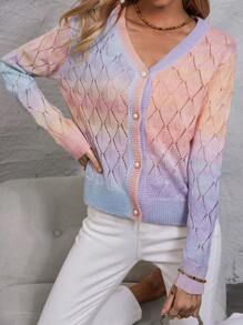 SHEIN Essnce Ombre Button Front Cardigan - Multicolor - View 3