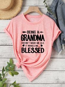 INAWLY Plus Slogan Graphic Tee BEING A GRANDMA DOESN'T MAKE ME OLD IT MAKES ME Women Graphic Tee Top For Summer - Coral Pink - View 1