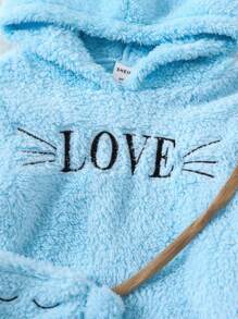 SHEIN Young Girl Letter Embroidery Teddy Hoodie & Pants & Bag