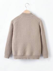 男大童前拉鍊小高領套頭毛衣 - 杏色 - 查看 2