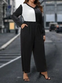 EMERY ROSE Plus Two Tone Top & Wide Leg Pants - Black and White - View 4