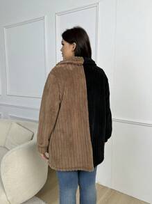 SHEIN LUNE Plus Two Tone Drop Shoulder Teddy Coat