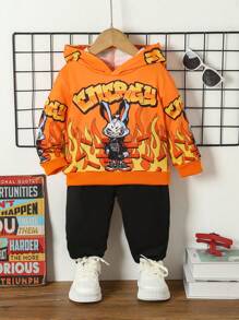 男嬰兔子&火圖案連帽衫和運動褲 - 彩色 - 查看 1