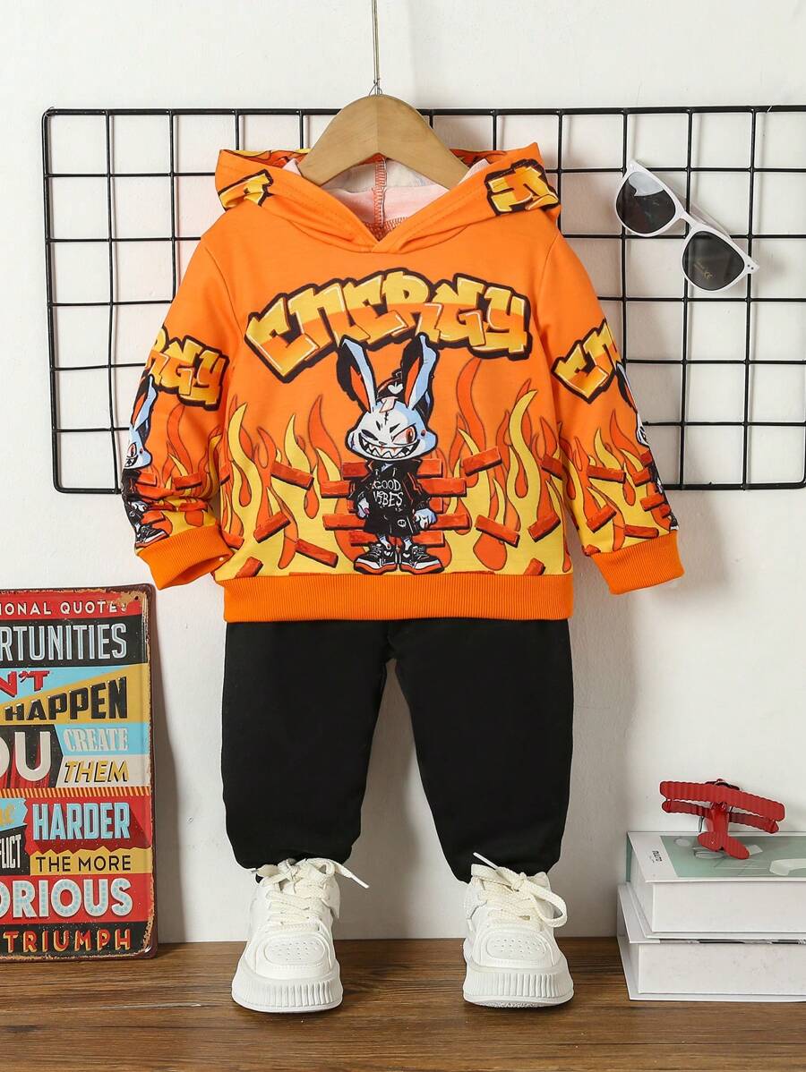 男嬰兔子&火圖案連帽衫和運動褲 - 彩色 - 查看 1