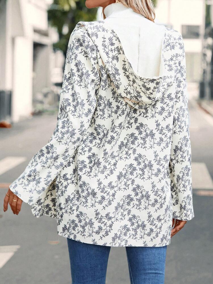 Allover Print Button Front Hooded Coat