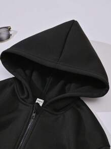 SHEIN 少女星形印花拉链卫衣 - 黑色 - 查看 5