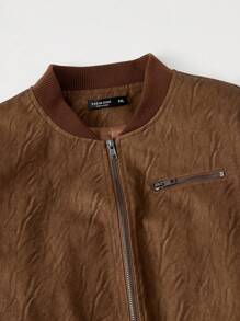 SHEIN EZwear Plus Zip Up Bomber Jacket - Brown - View 5