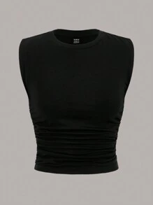 SHEIN EZwear Summer 2pcs Solid Ruched Slim Fit Tank Top