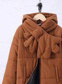 SHEIN Tween Boy Zip Up Hooded Padded Coat With Scarf - Brown - View 5