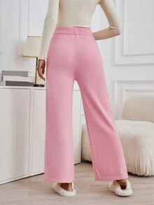 SHEIN Essnce Chất rắn quần ống rộng Đan Quần - Hồng - Xem 2