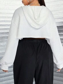 Celure Plus Size Drop Shoulder Super Crop Sweatshirt Without Cami Top - White - View 2