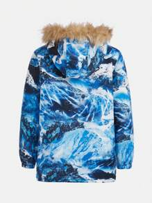 SHEIN Tween Boy Mountain Print Hooded Sports Coat