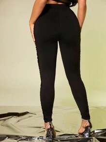 SHEIN SXY Side Mesh Stacked Women'S Leggings - Black - View 2