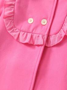 SHEIN Young Girl Ruffle Trim Double Breasted Overcoat - Pink - View 4