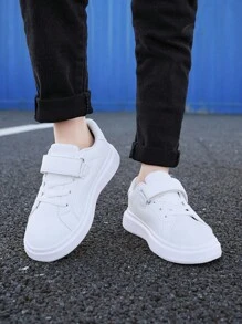 Kids' Sports Shoes, Pu Material, Outdoor Comfortable Breathable, Anti-slip, White Sneakers, Running Shoes
