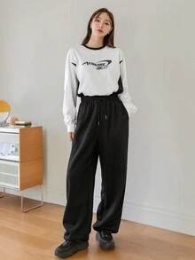 DAZY Eo dây rút Túi nghiêng Quần thể thao - màu đen - Xem 6