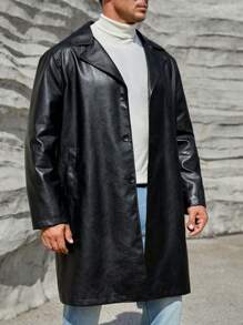 GENTILAND Men Plus Belted PU Leather Trench Coat - Black - View 4