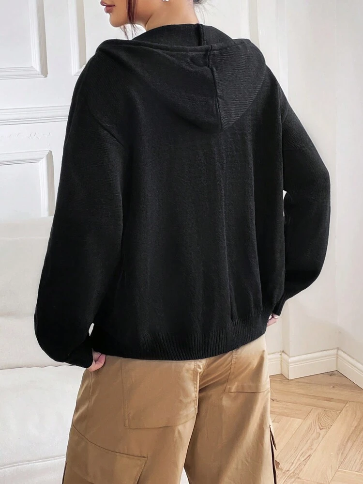 Colorblock Zip Up Drawstring Hooded Cardigan Fall Cloth For Women