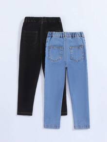 SHEIN Explorewe Young Girl 2pcs Solid Slant Pocket Jeans - Multicolor - View 2