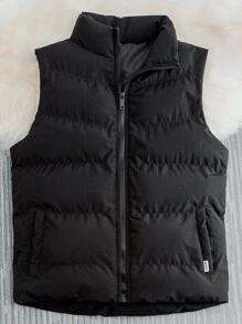 男士字母拼接拉链背心夹棉外套 - 黑色 - 查看 1