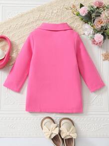 SHEIN Young Girl Ruffle Trim Double Breasted Overcoat - Pink - View 2