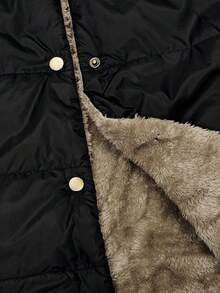 SHEIN LUNE Plus Contrast Panel Teddy Lined Hooded Vest Padded Padded Coat Clothes Winter - Black - View 4