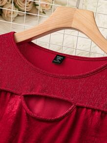 SHEIN Clasi Plus Cut Out Front Lantern Sleeve Tee - Multicolor - View 5