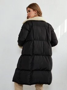 EURMUSE Veste d'hiver avec col patchwork et fermeture à glissière - Noir - Voir 2