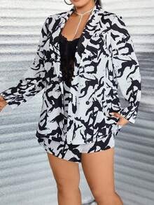 Celure 大碼滿版印花西裝外套&短褲 - 白色 - 查看 4