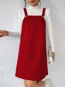 Chiquease 素色背帶洋裝無毛衣 - 紅色 - 查看 3